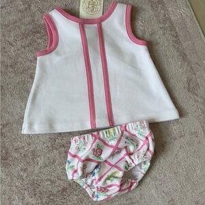 Adorable Beaufort Bonnet Company White, Pink and Floral Top and Bloomers Set